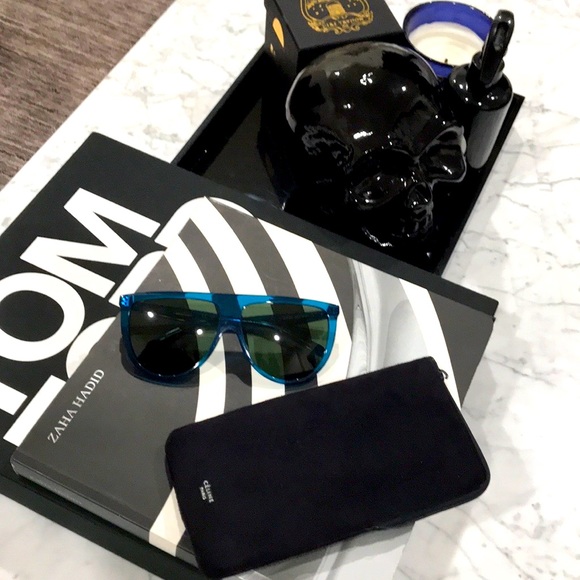 Celine CL41435/S Teal Blue Aviator Sunglasses - Picture 1 of 8